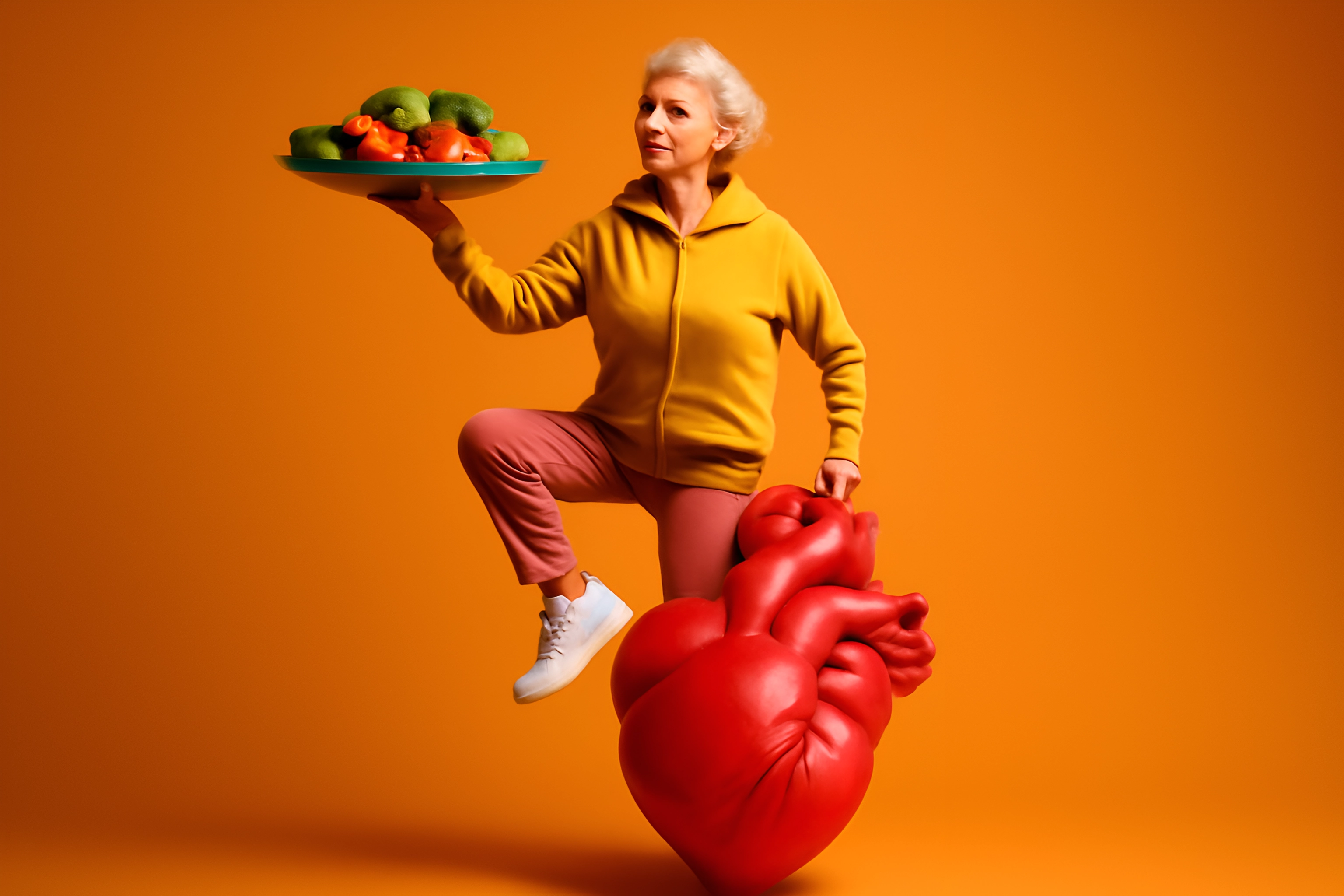 Woman with fruits and heart symbol