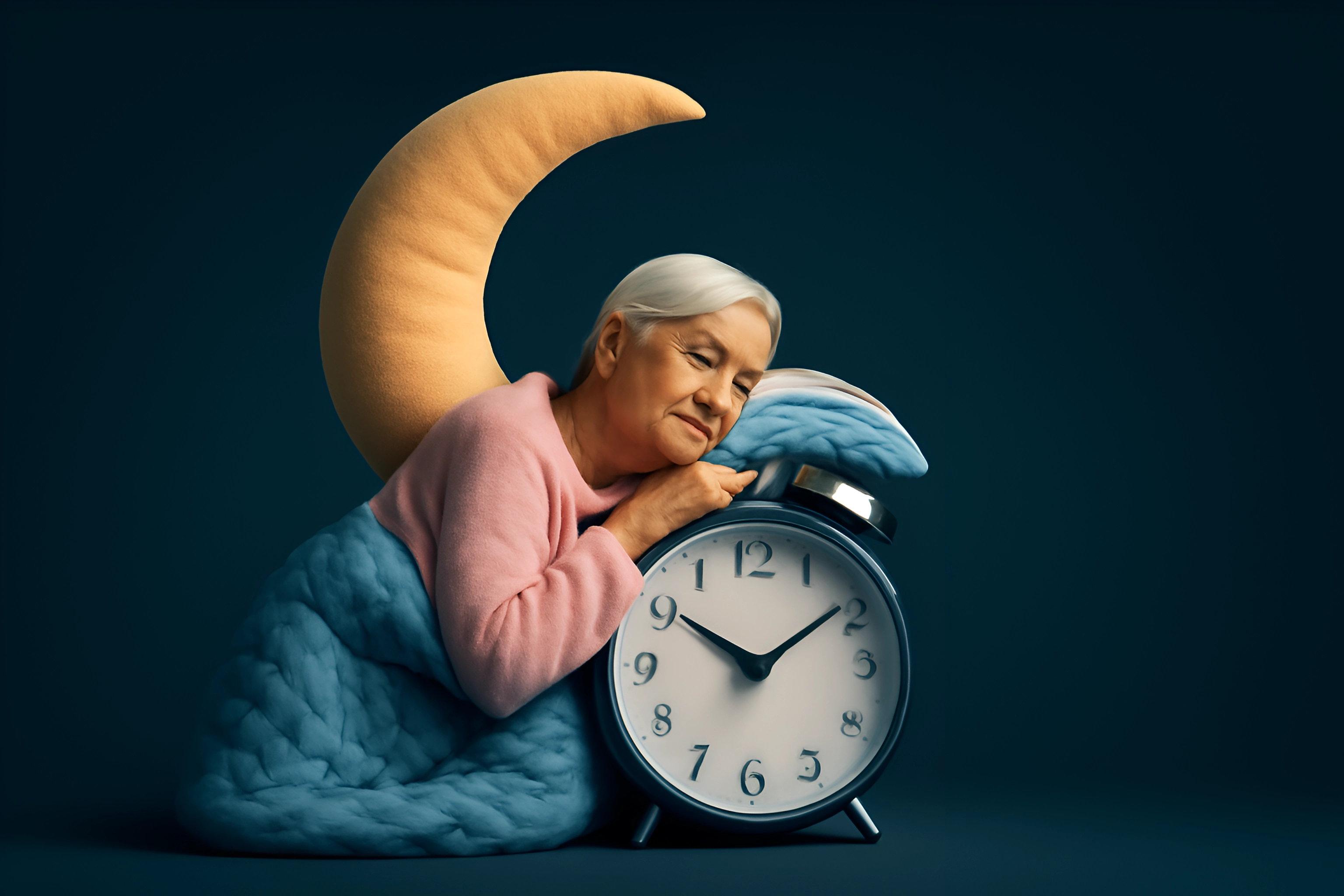 Elderly woman sleeping with clock