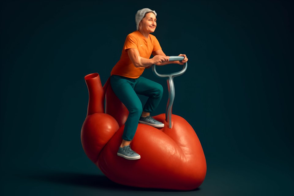 Fitness on giant heart illustration