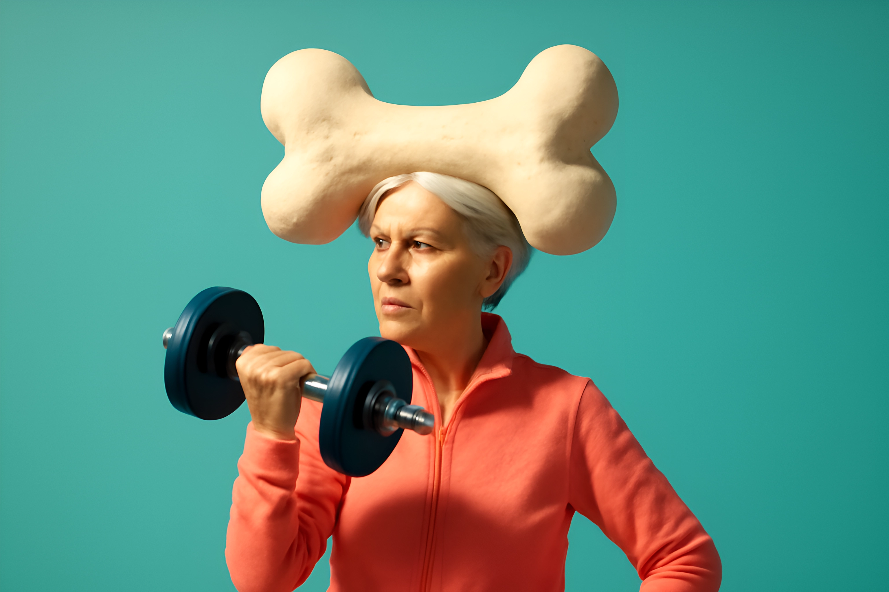 Woman lifting weights with bone.