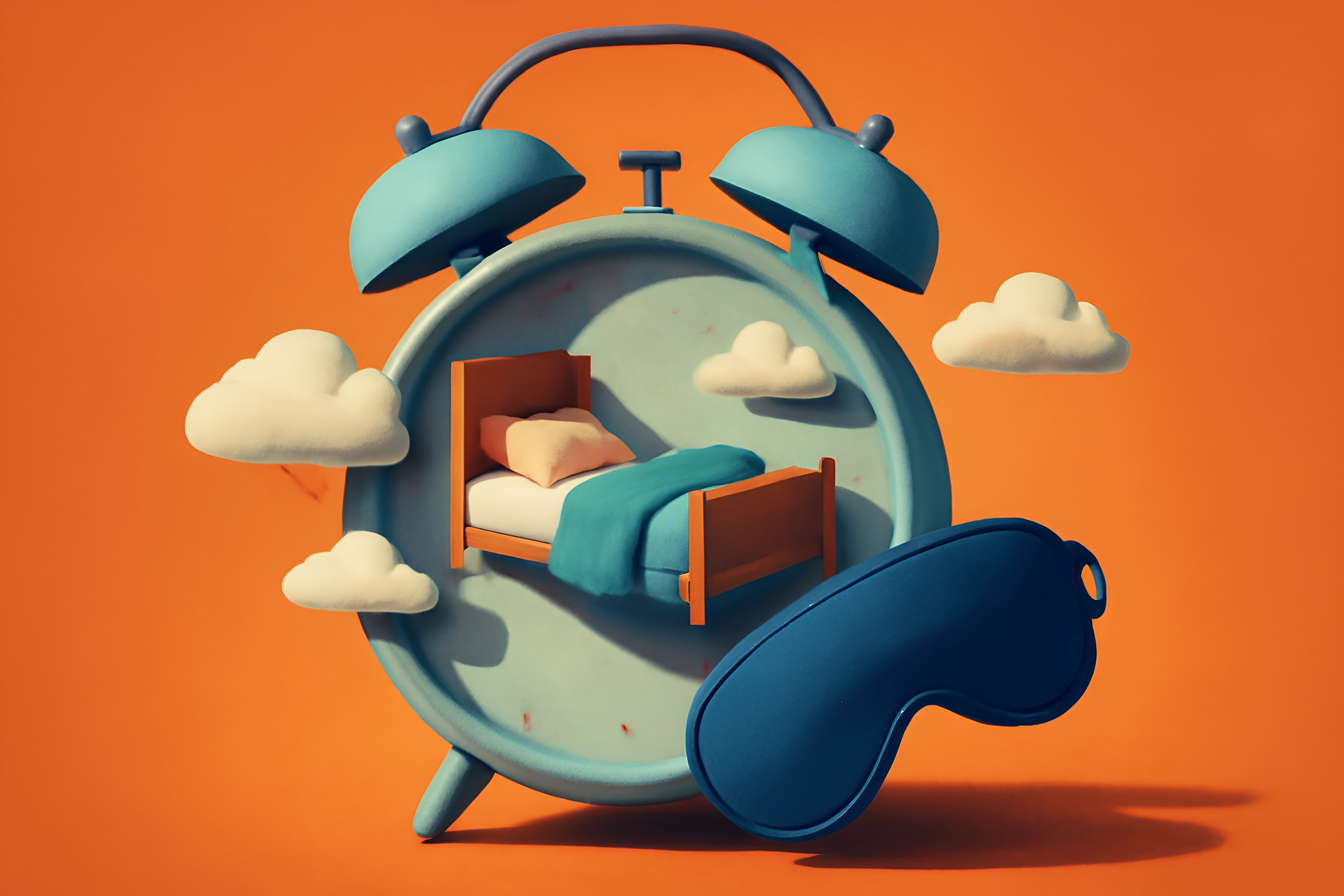Relógio despertador com cama e máscara de dormir