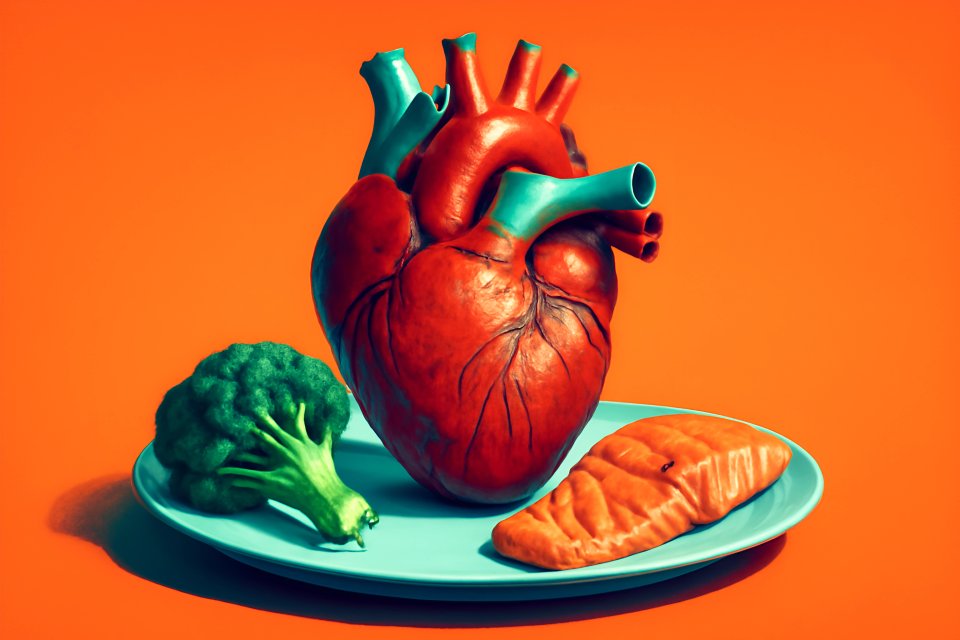 Heart model with broccoli and salmon