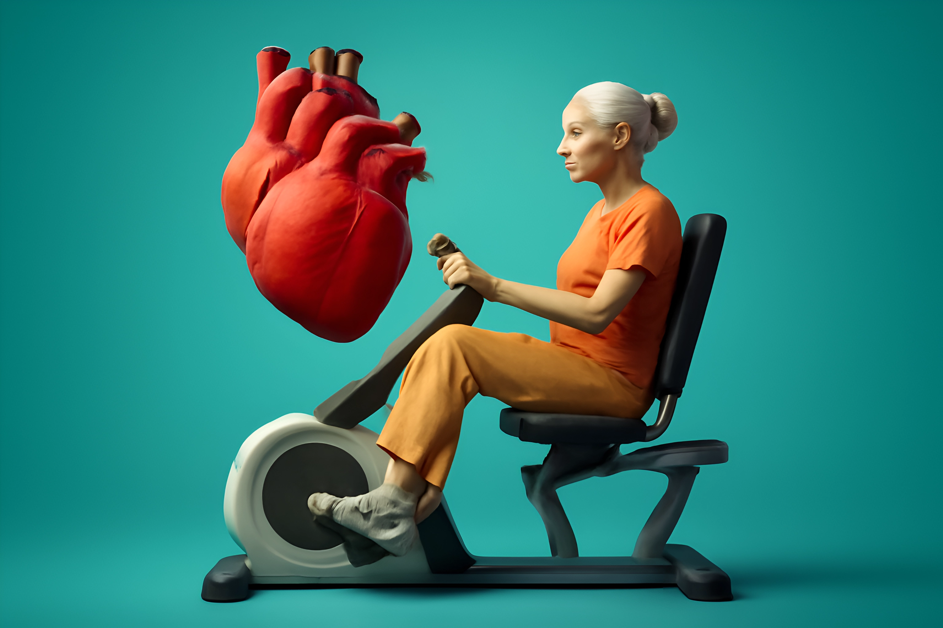 Woman biking with floating hearts