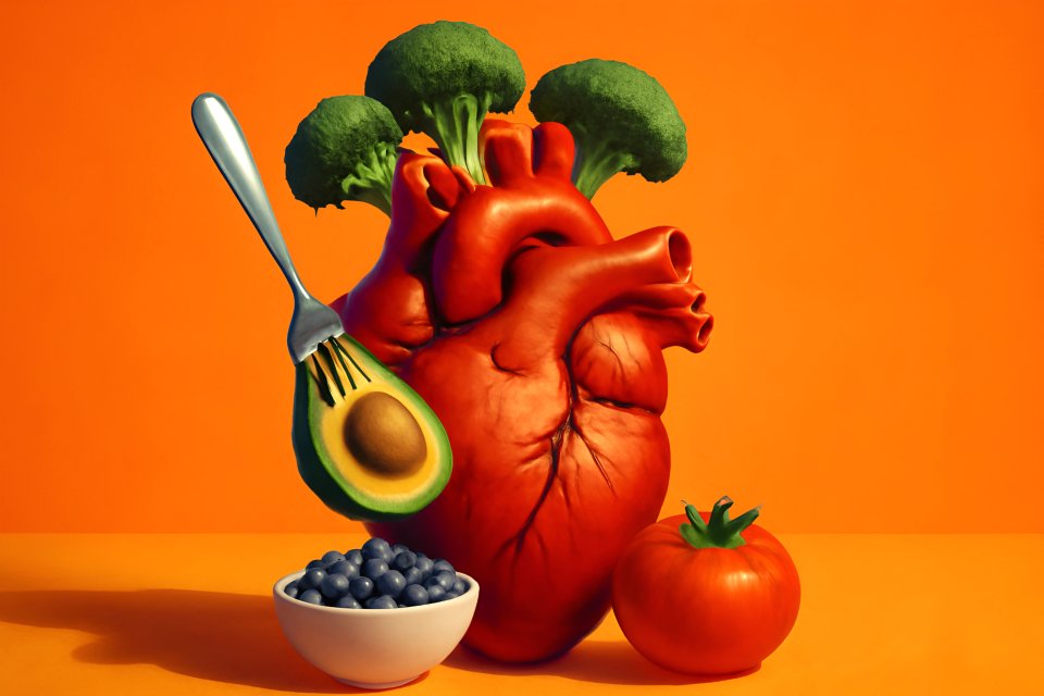 Colorful heart with vegetables and fruits