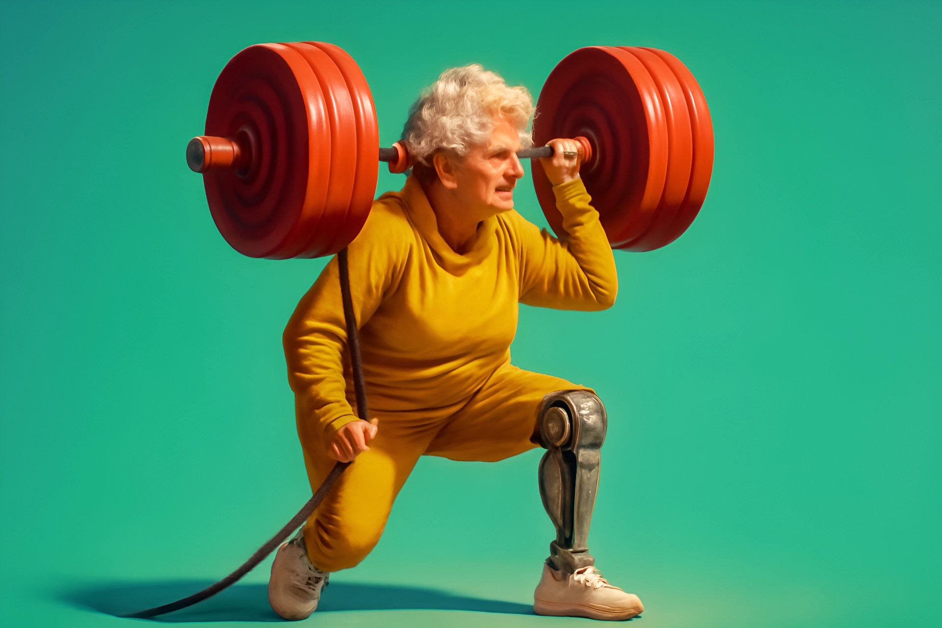 Elderly athlete lifting weights