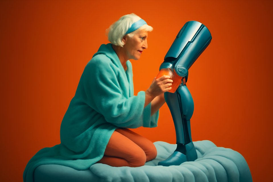 Woman and robot leg interaction