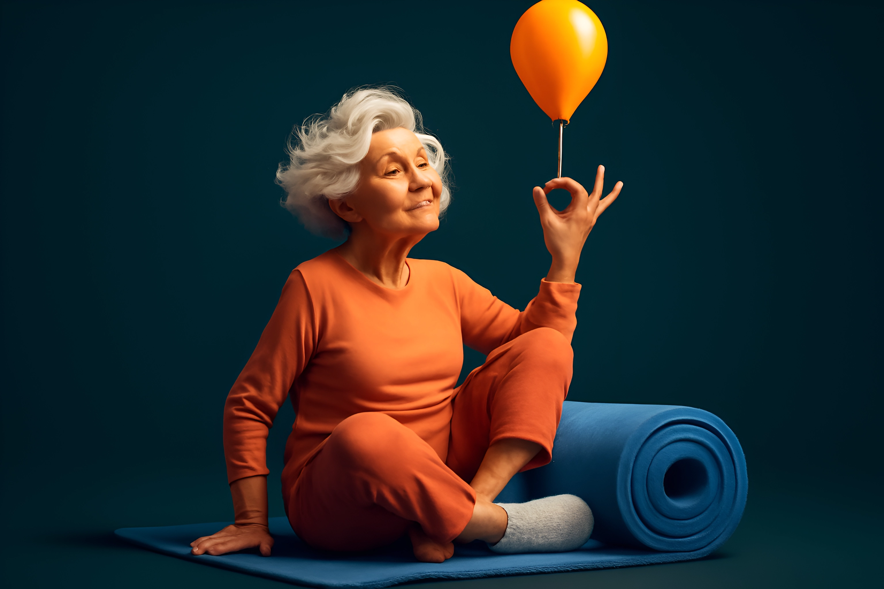 Happy elderly woman with balloon