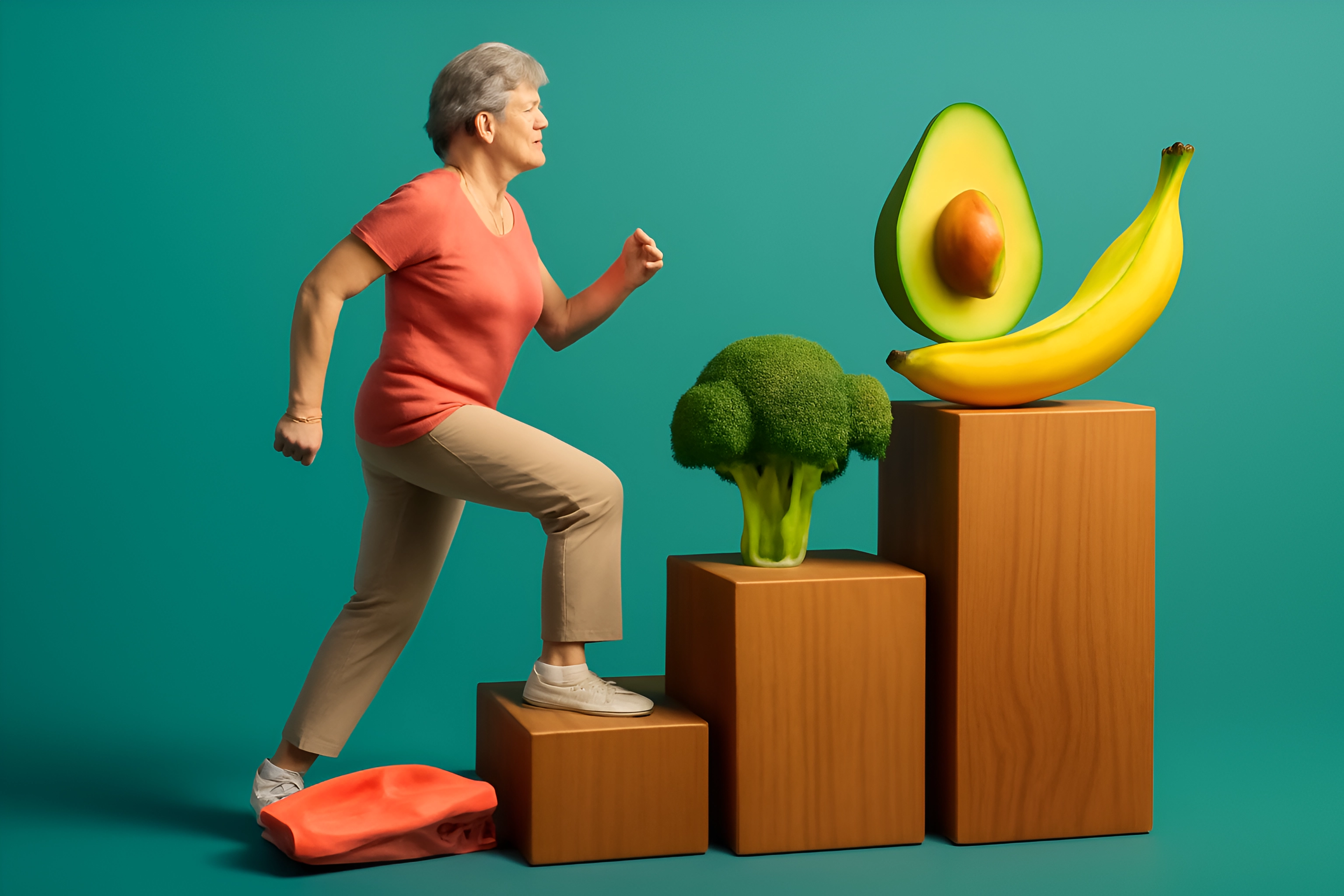 Senior woman with fruits and vegetables