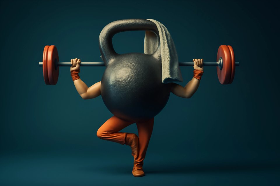 Kettlebell lifting character illustration
