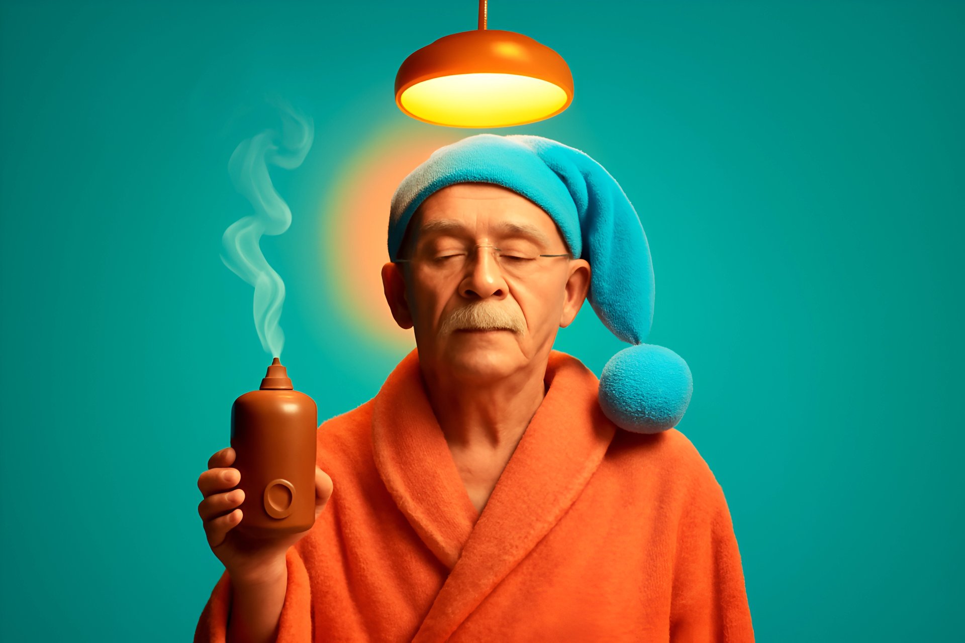Elderly man with bottle and hat