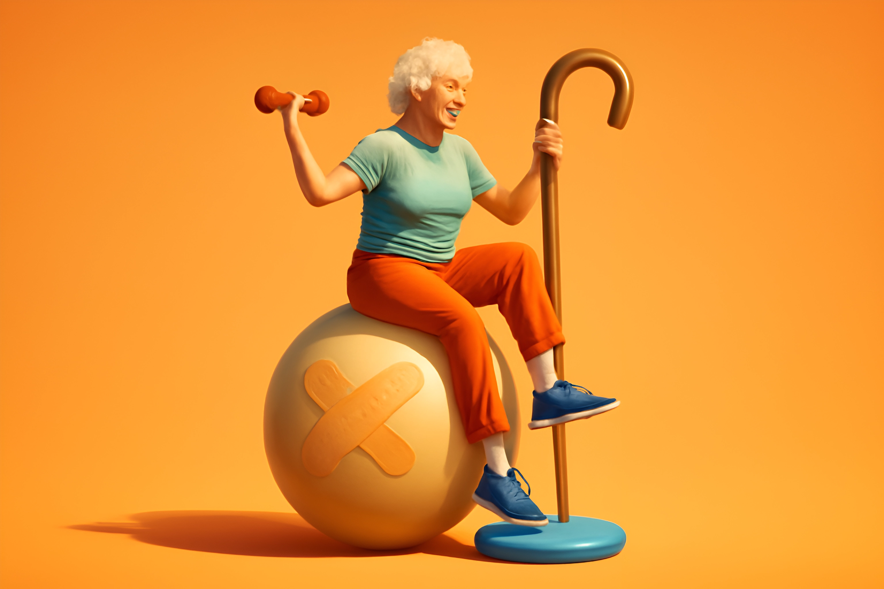 Elderly person exercising with weights