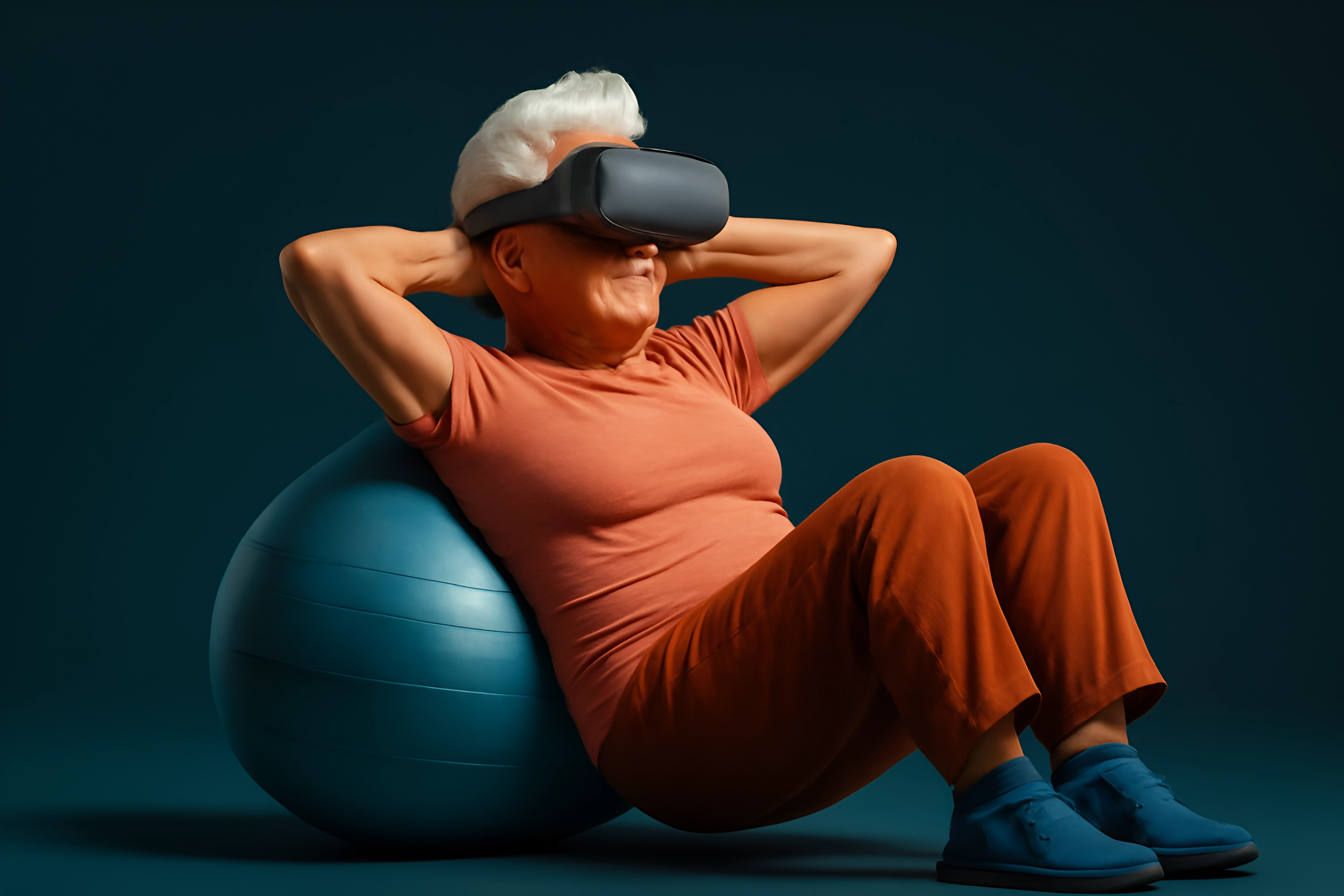 Anziano che si allena indossando un visore VR