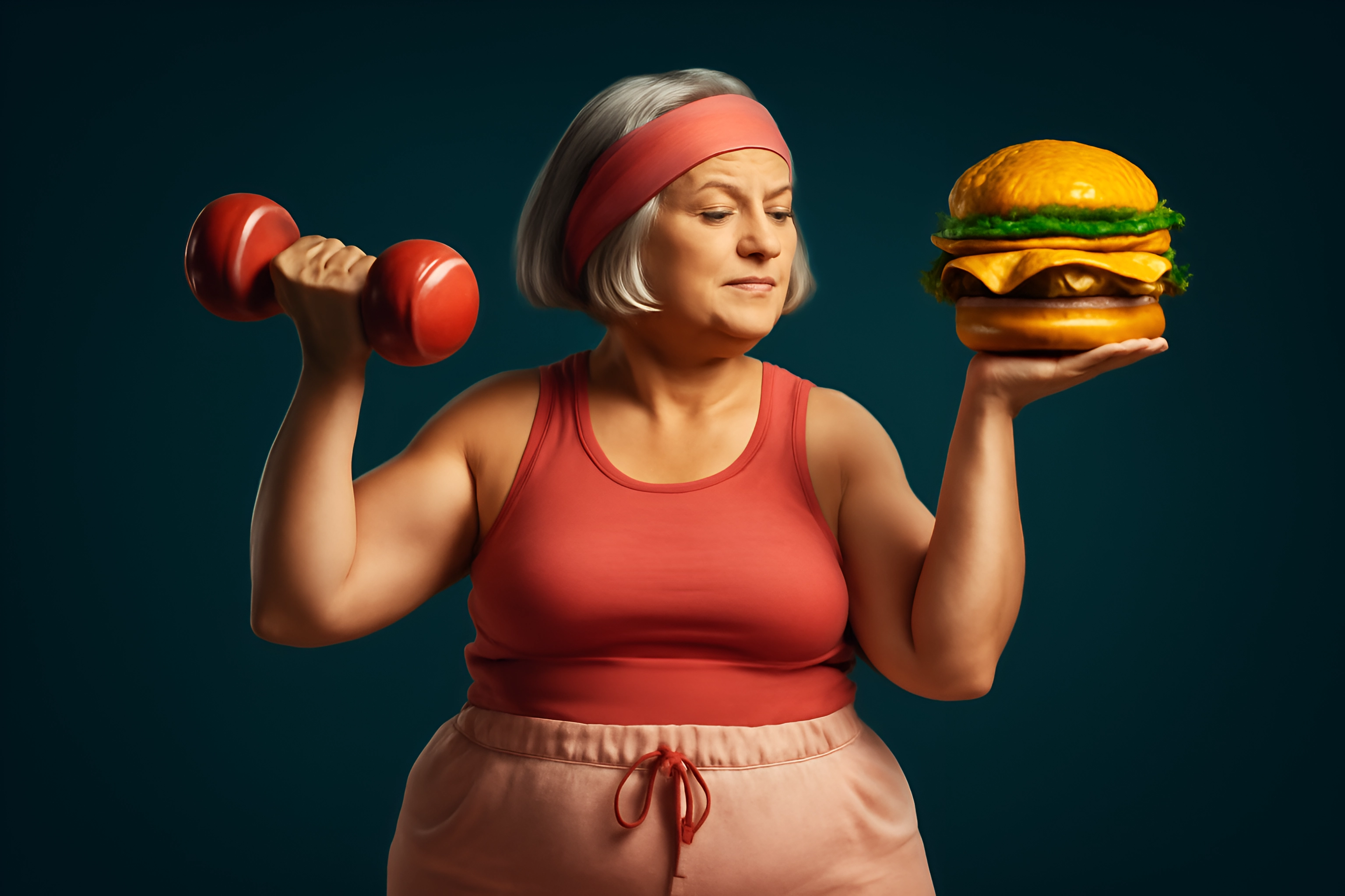 Mujer evaluando opciones de fitness y alimentación