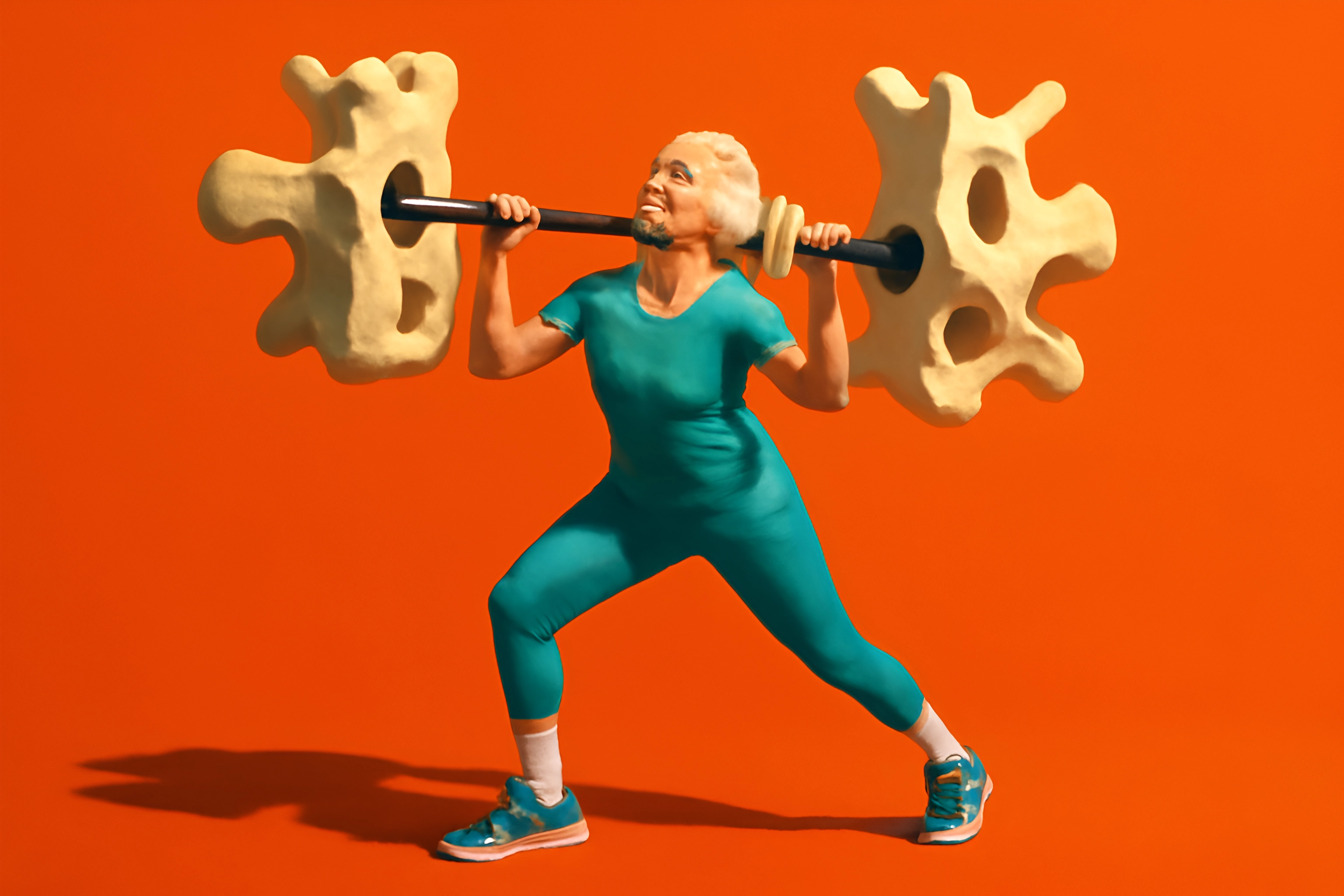 Woman lifting oversized weights illustration