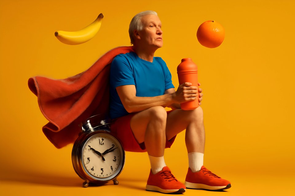 Senior man promoting healthy lifestyle