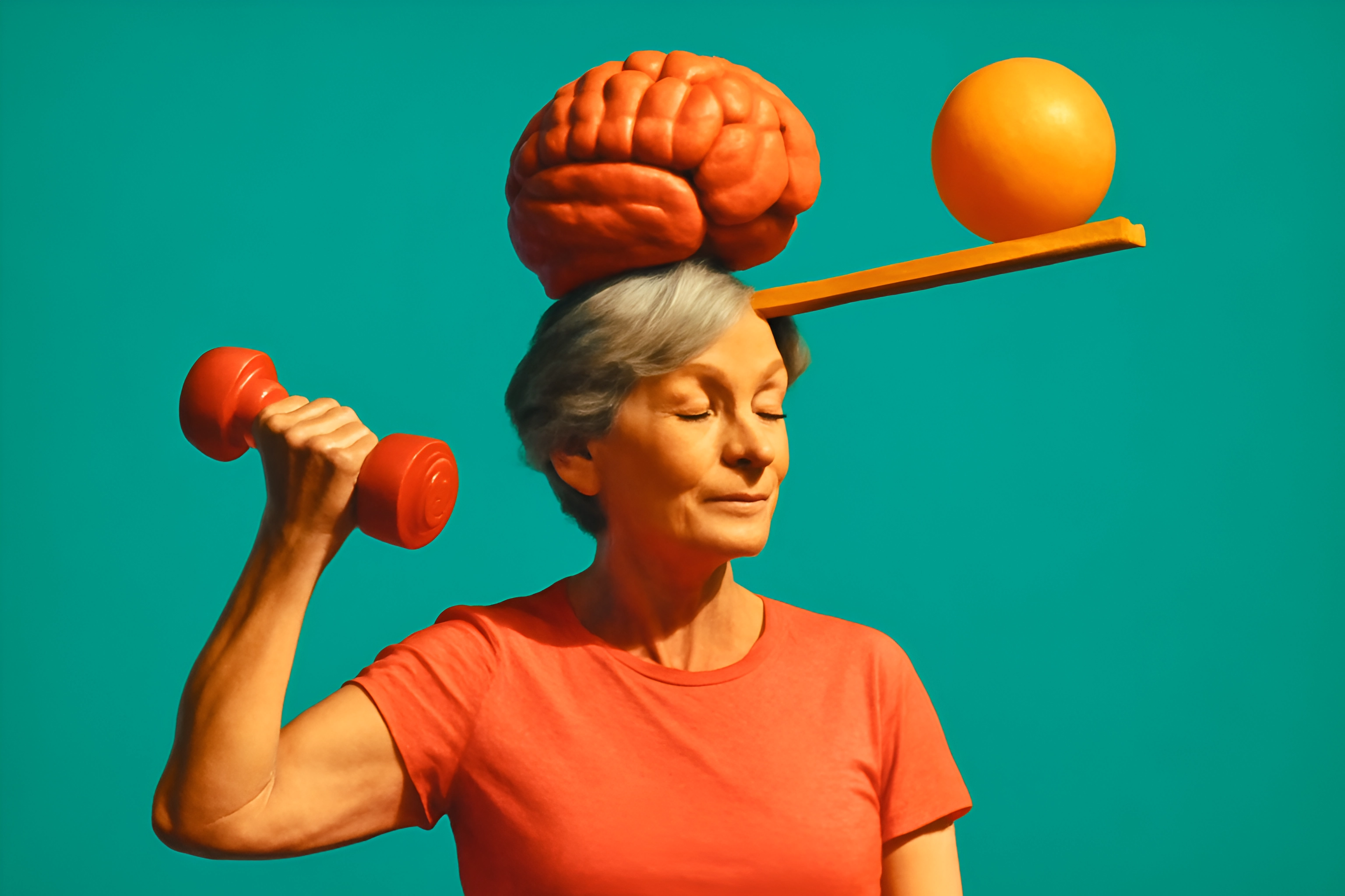 Woman balancing brain and weights