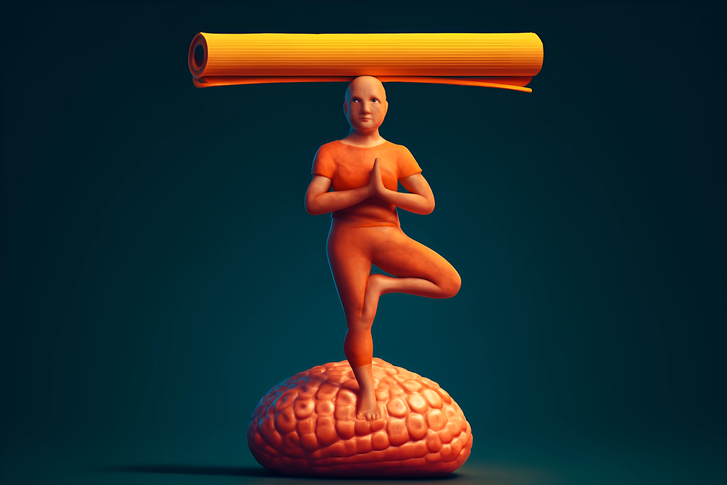 Yoga figure balancing with mat