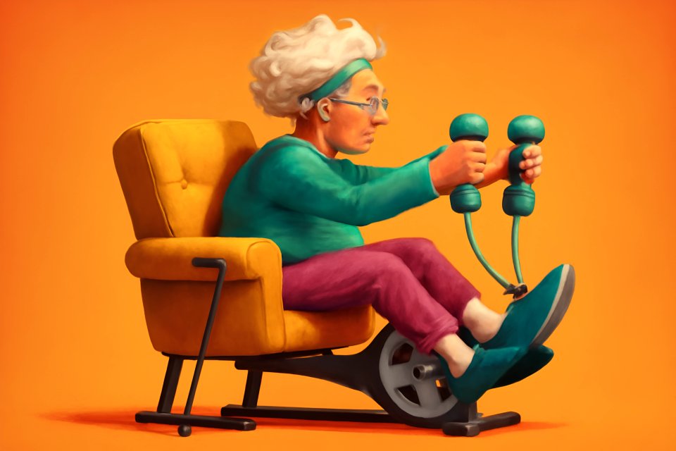 Elderly exercising with weights
