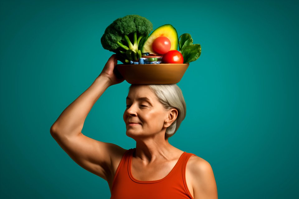 Woman with vegetables on head