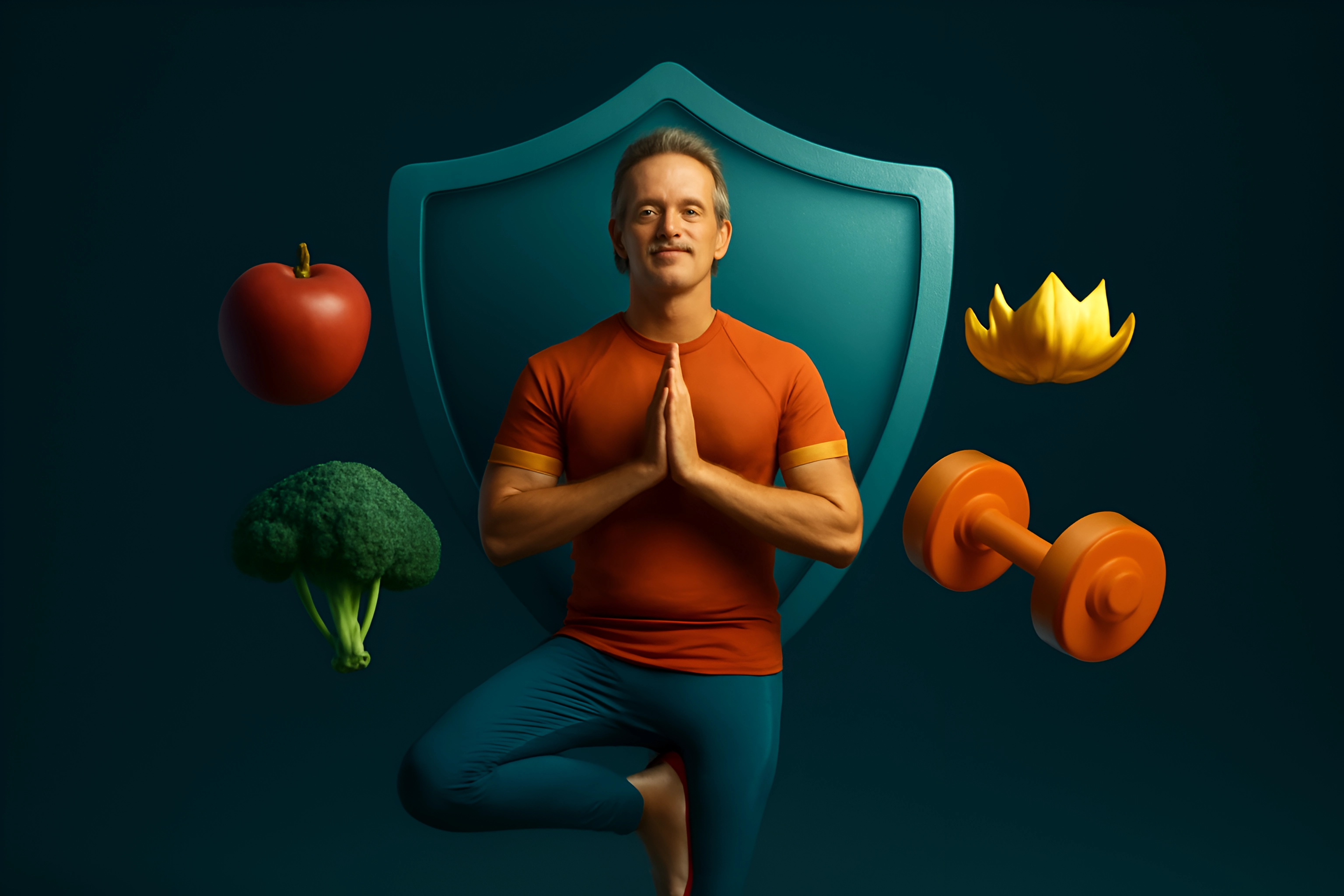 Yoga, health, and nutrition symbols