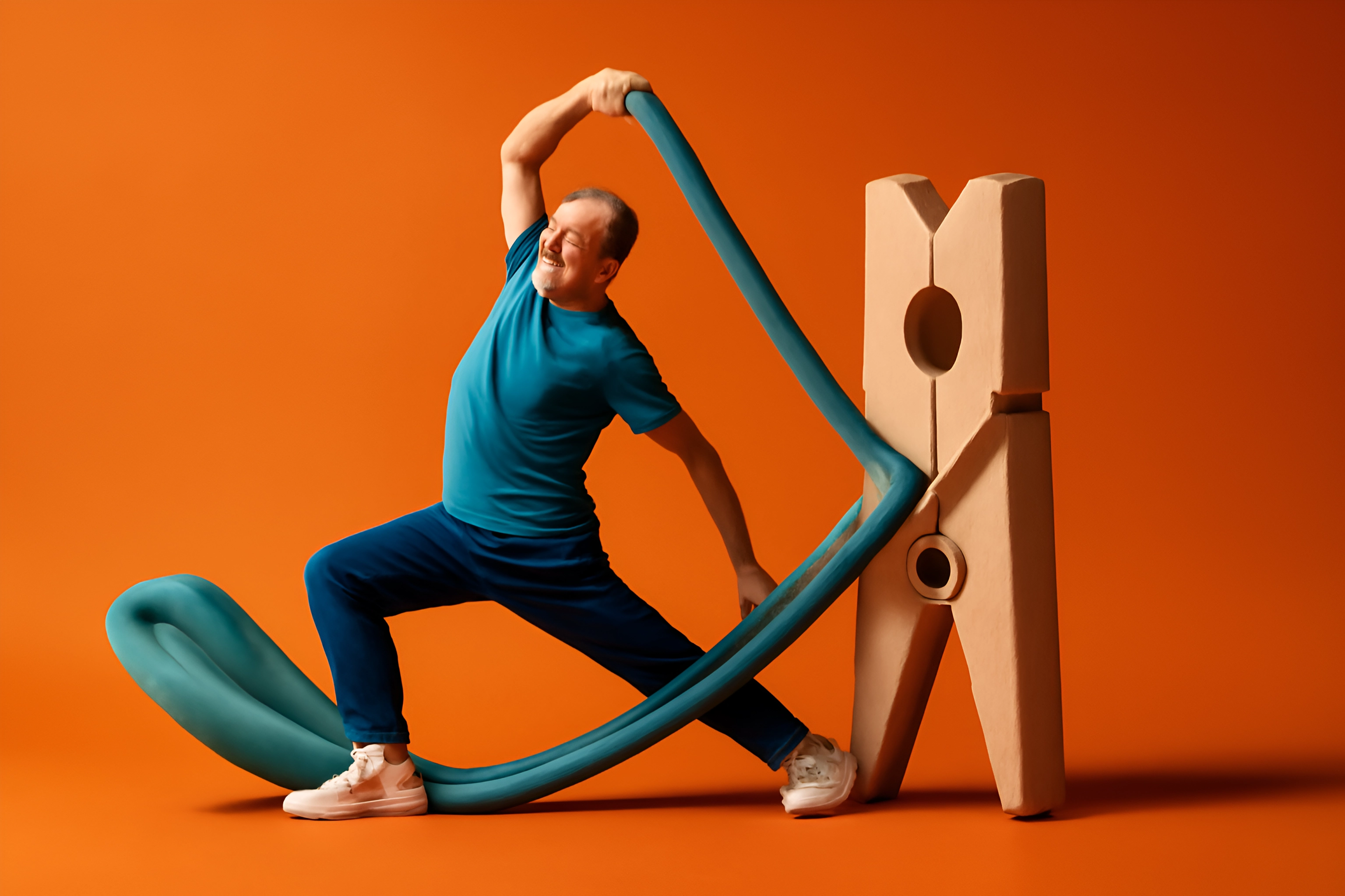 Man interacting with colorful material