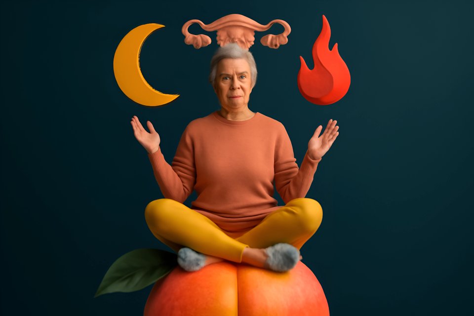 Meditative figure with nature symbols