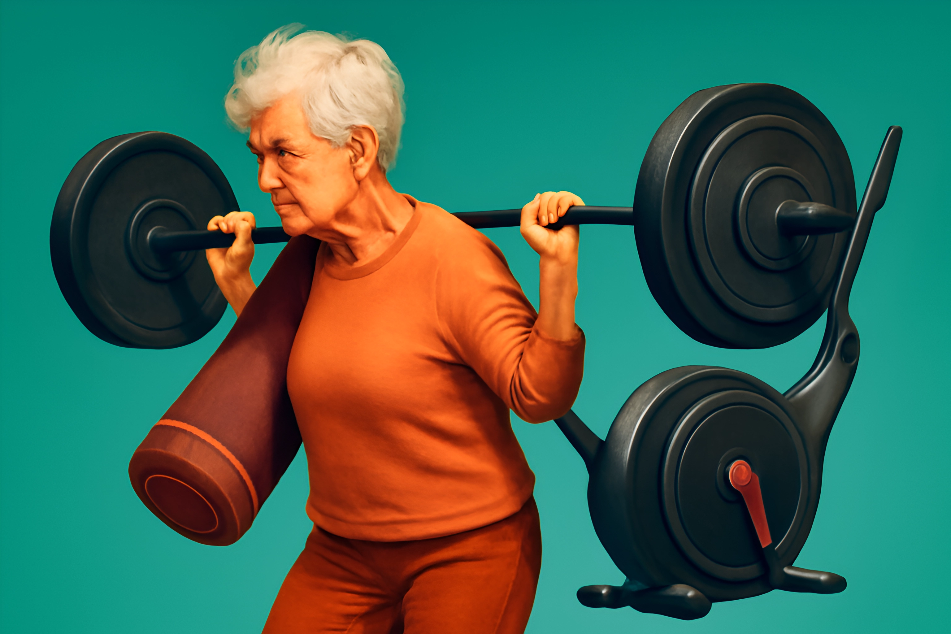 Femme âgée faisant de la musculation avec un tapis de yoga