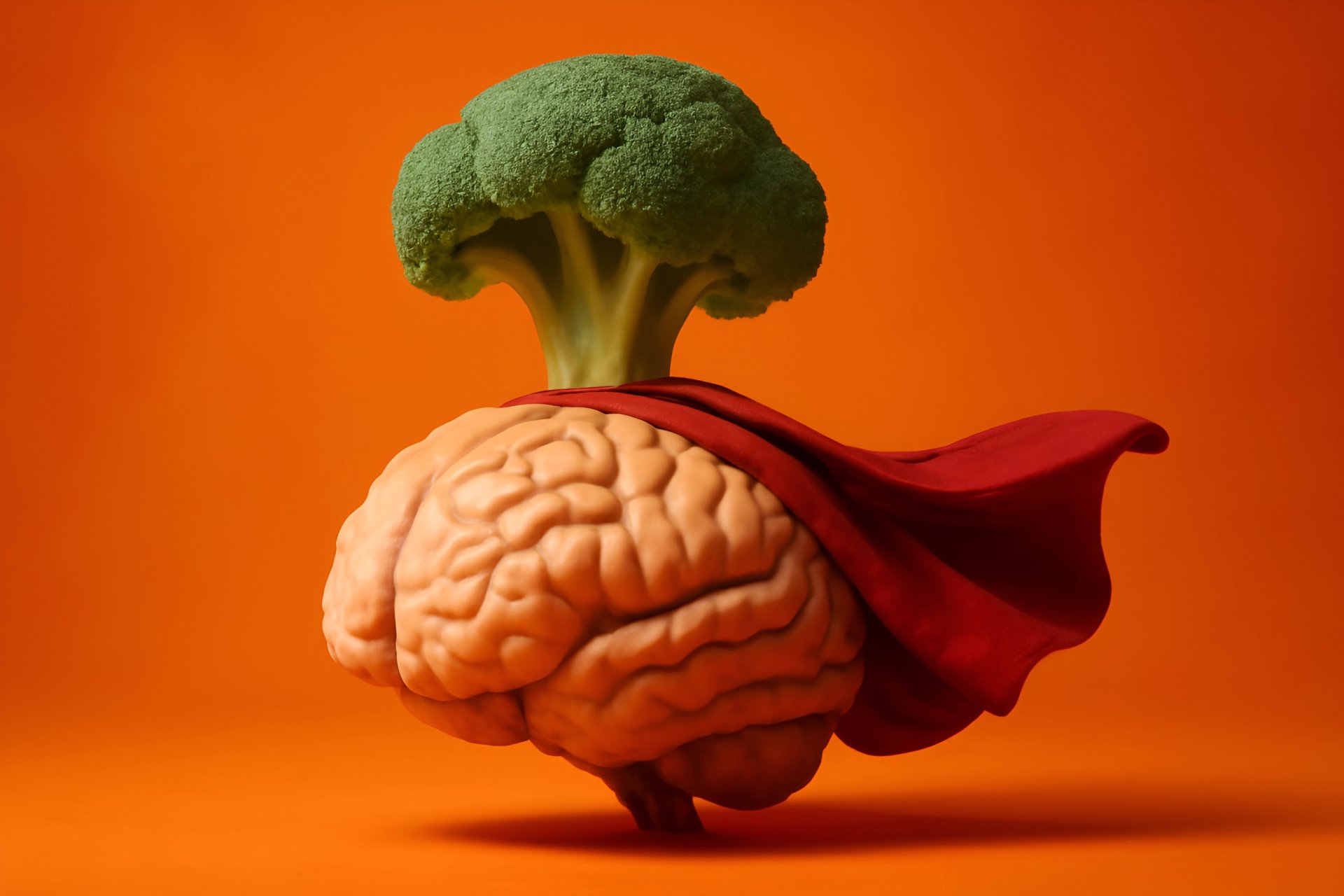 Hjerne- og broccolisuperhelt-koncept