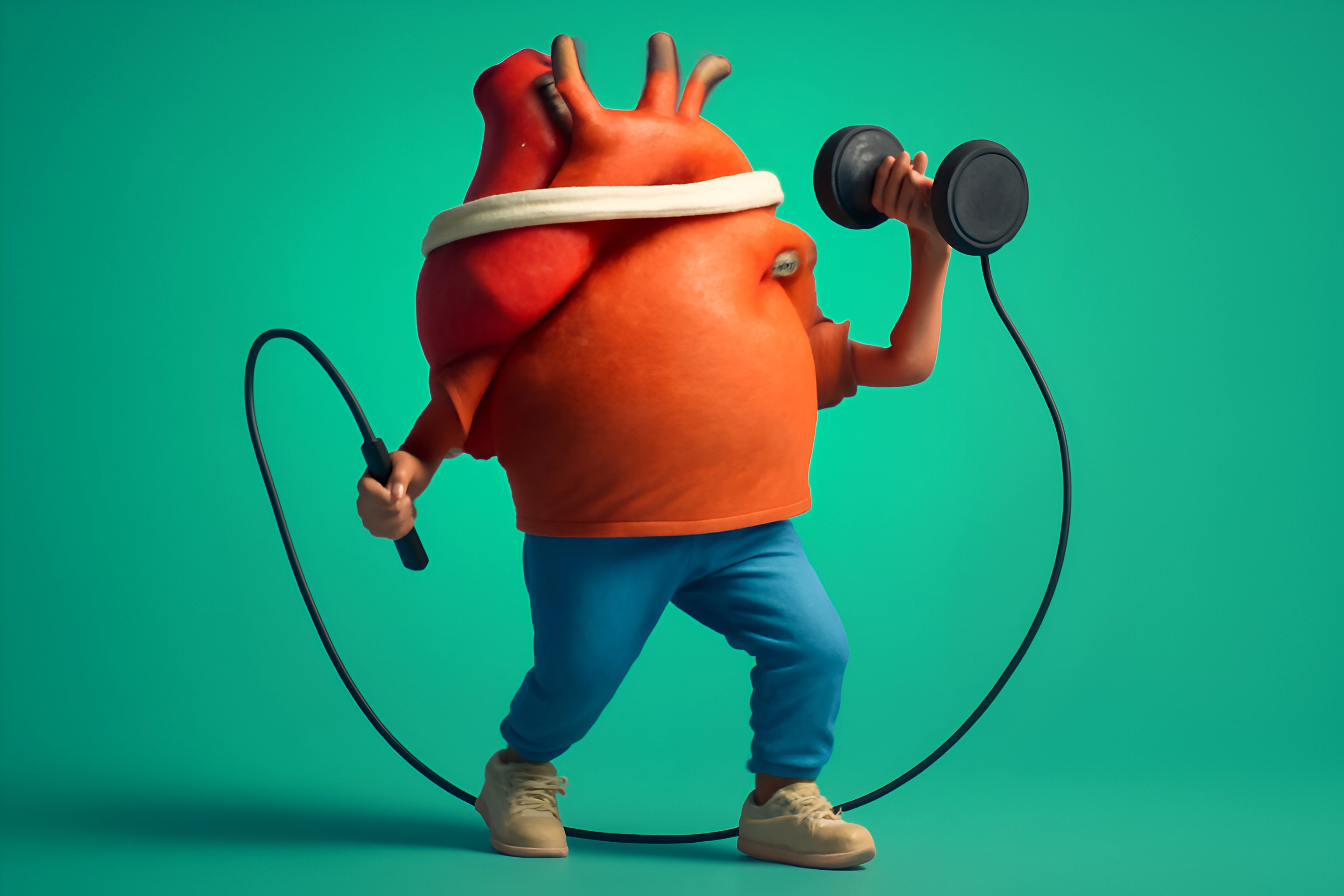 Et hjertesymbol i gang med at løfte håndvægte